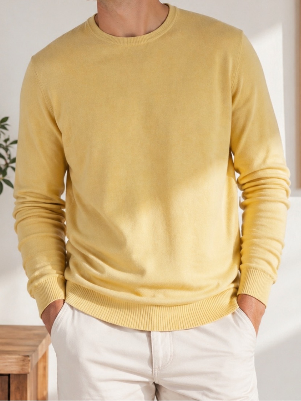 Lello 100% Organic Cotton Crew Neck Sweater XXL Yellow Preppy Old Money Academia